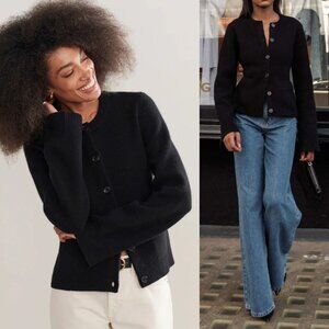 Jenni‎ Kayne Cooper Black Wool Cashmere Crewneck Button Cardigan Size M